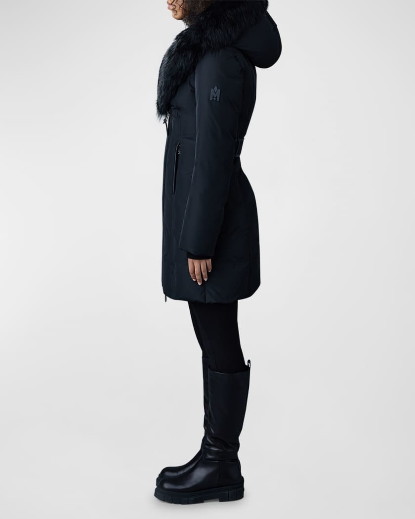Kay Layered Parka Coat w/ Shearling Trim