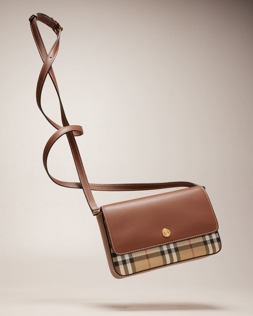 burberry small vintage check and leather crossbody bag
