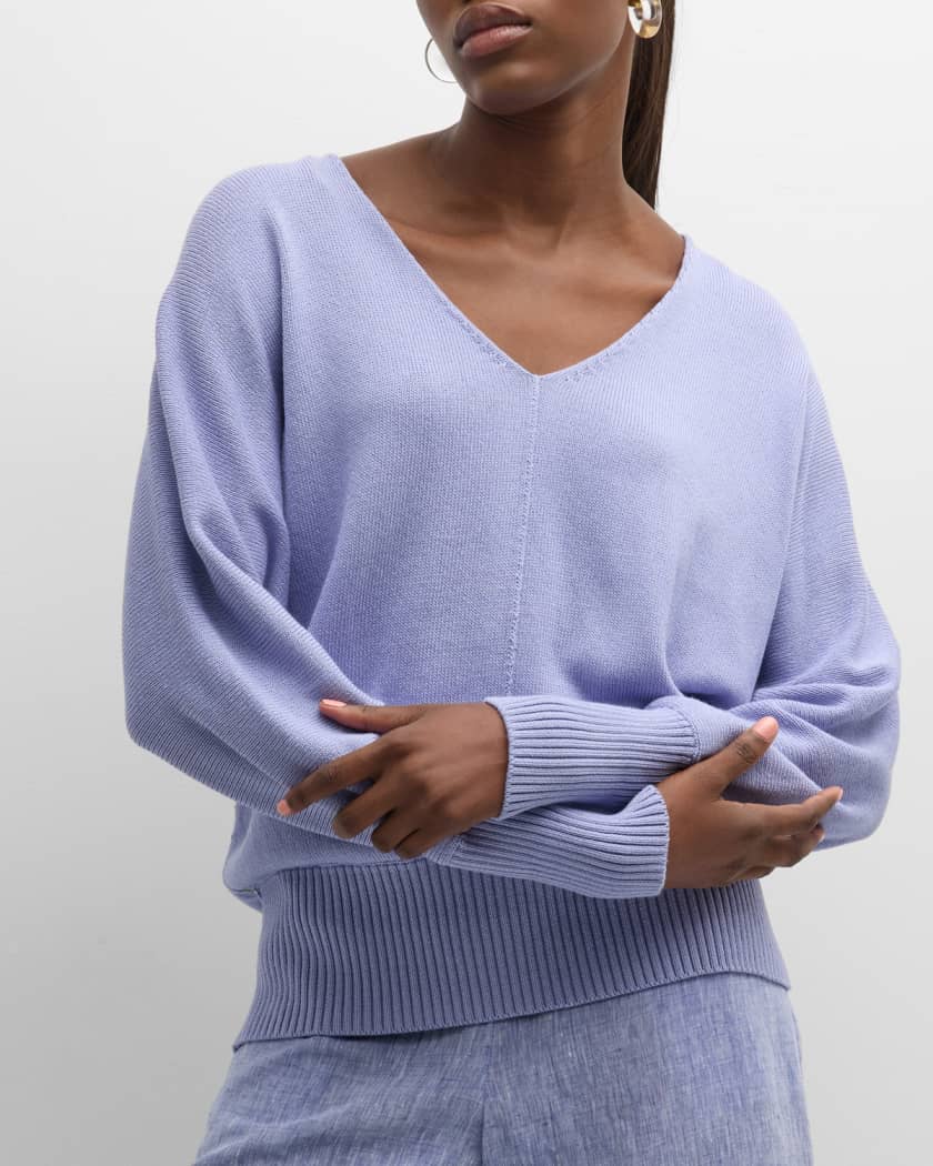 Dolman-sleeve V-neck sweater