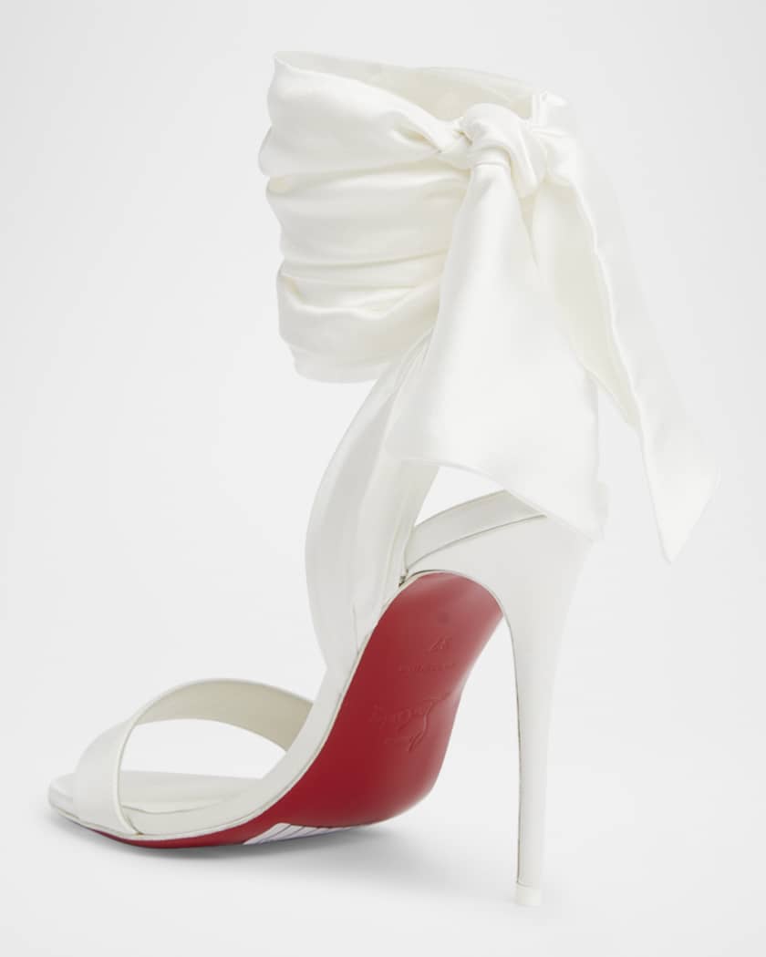 Red Sole Ribbon Ankle-Wrap Stiletto Sandals