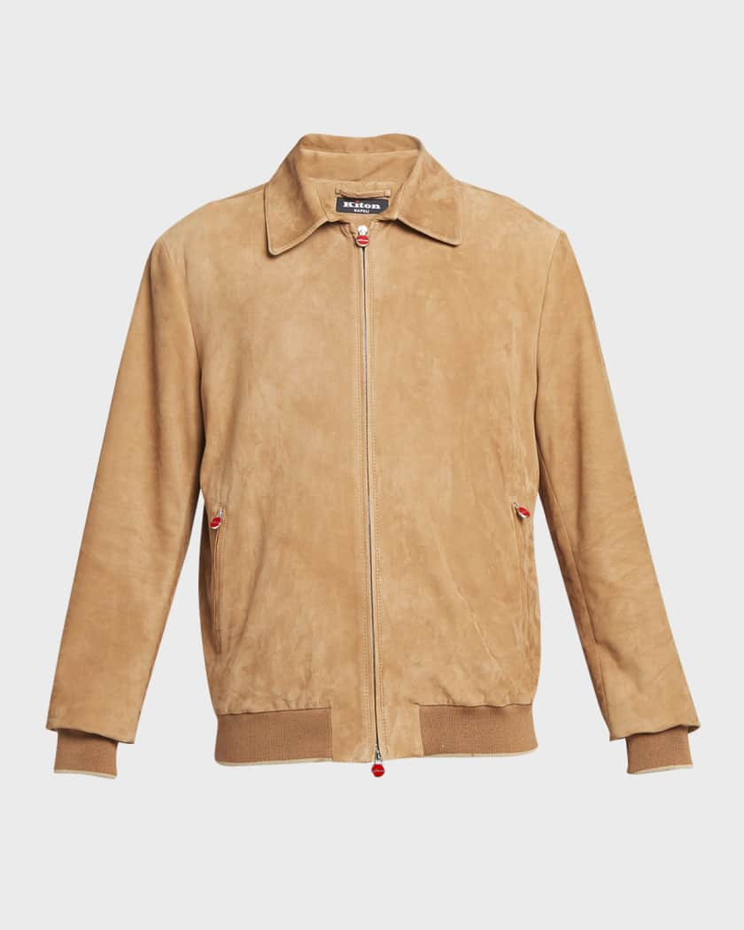 Kiton Men's Suede Full-Zip Bomber Jacket | Neiman Marcus