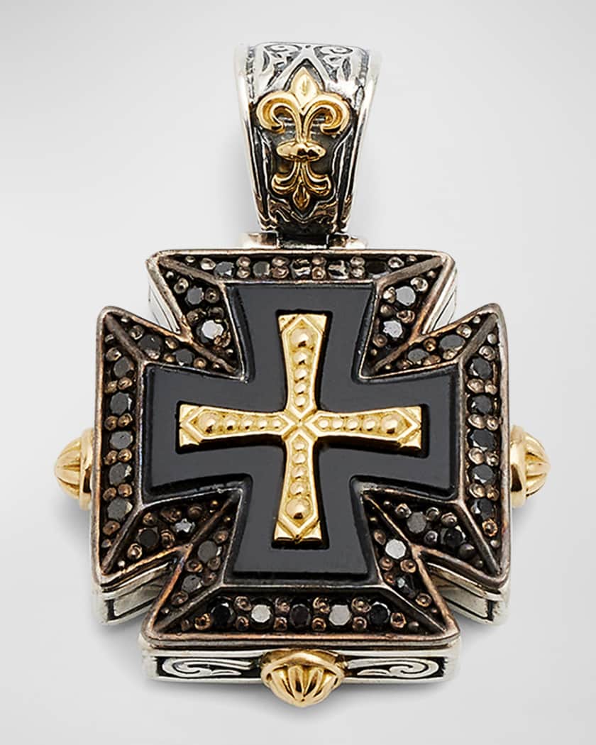 Konstantino Men s Two Tone Black Onyx Cross Pendant with Black