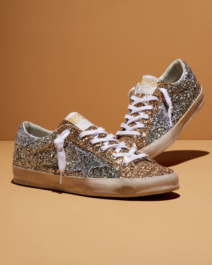 Golden Goose Superstar Bicolor Glitter Low Top Sneakers Neiman
