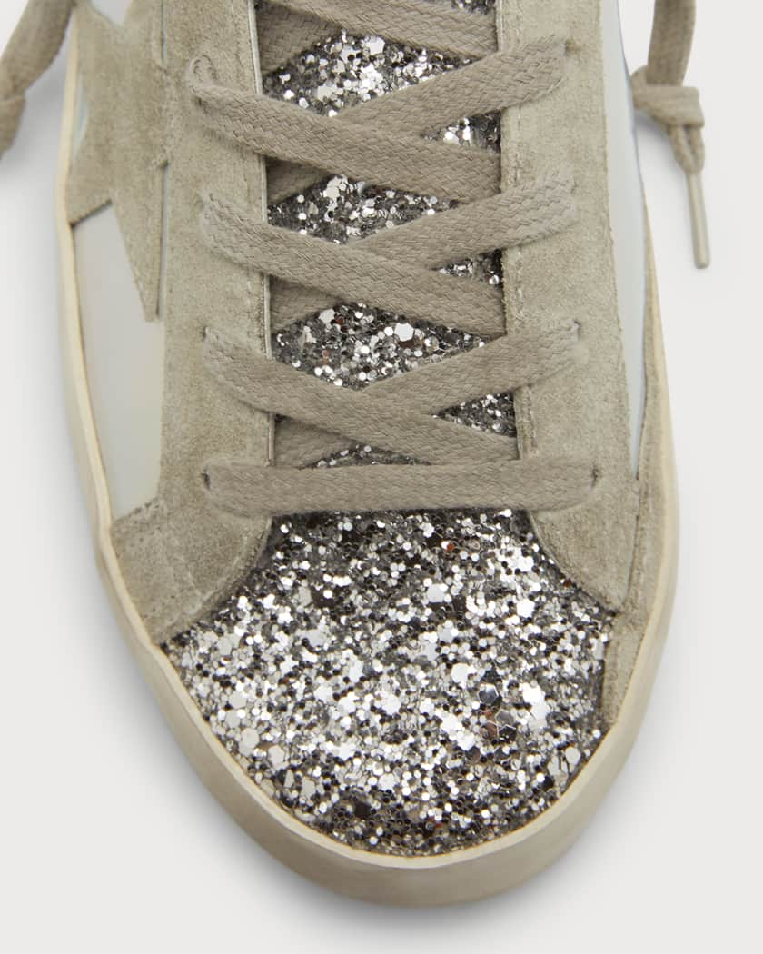 Super Star Glitter Suede Sneakers in Silver - Golden Goose