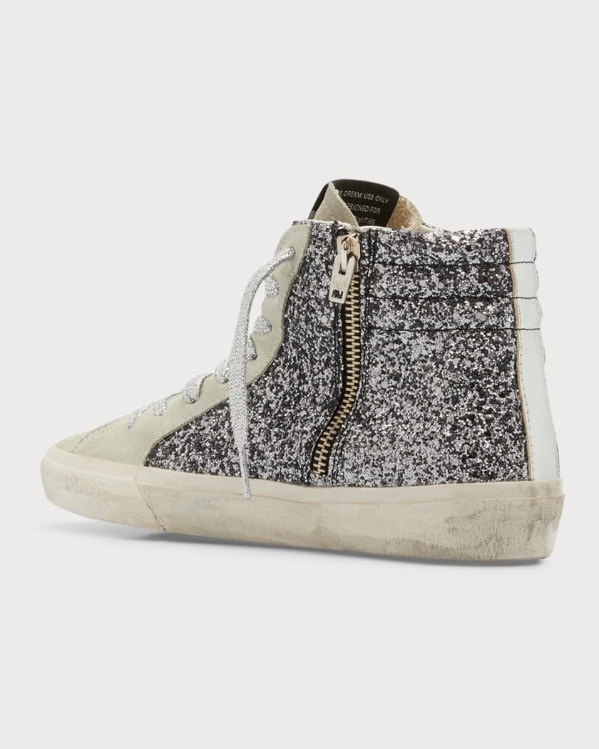 Slide sneakers in metallic leather with shimmer insert sales