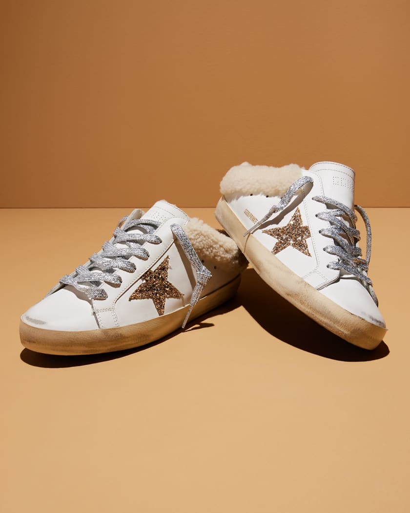 Golden Goose Sabot Leather Glitter Star Slide Sneakers | Neiman Marcus