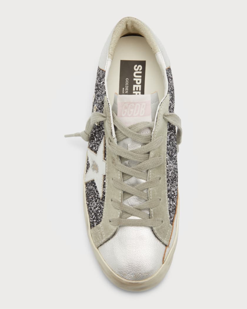 Super Star Glitter Suede Sneakers in Silver - Golden Goose