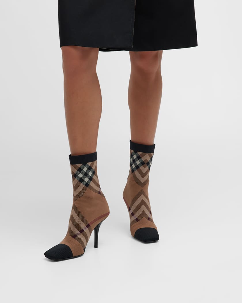 Burberry Dolman Check Stiletto Sock Booties | Neiman Marcus