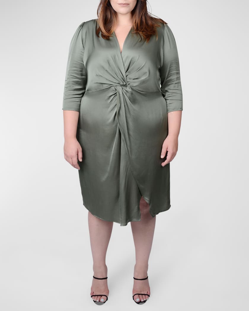 Mayes NYC Plus Size Elvie Front Twist Midi Dress Neiman Marcus