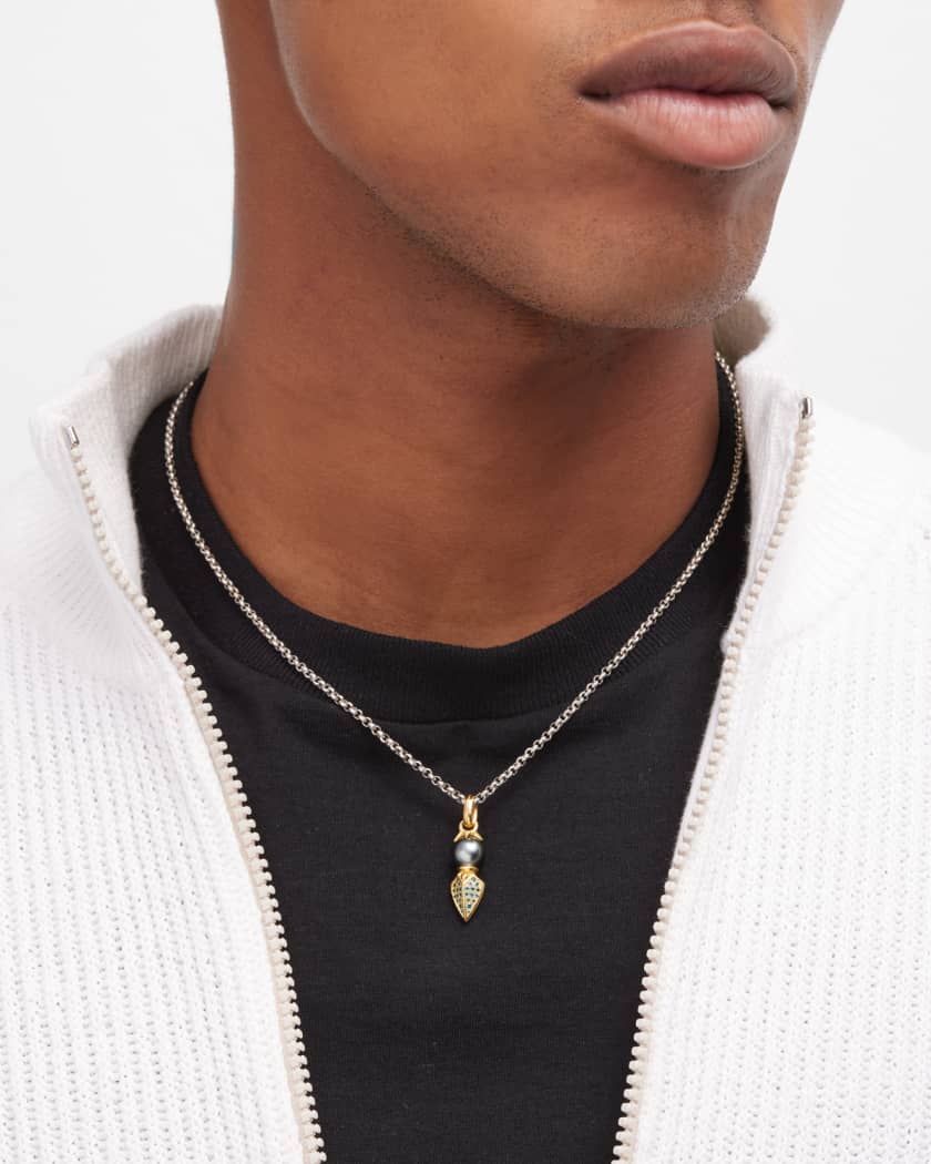 Konstantino Men s 18K Yellow Gold Black Pearl Pendant with Blue