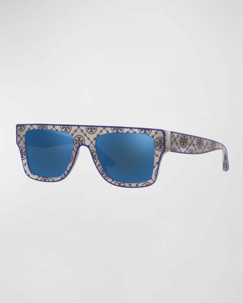 Tory Burch All-Over Monogram Rectangle Acetate Sunglasses | Neiman Marcus