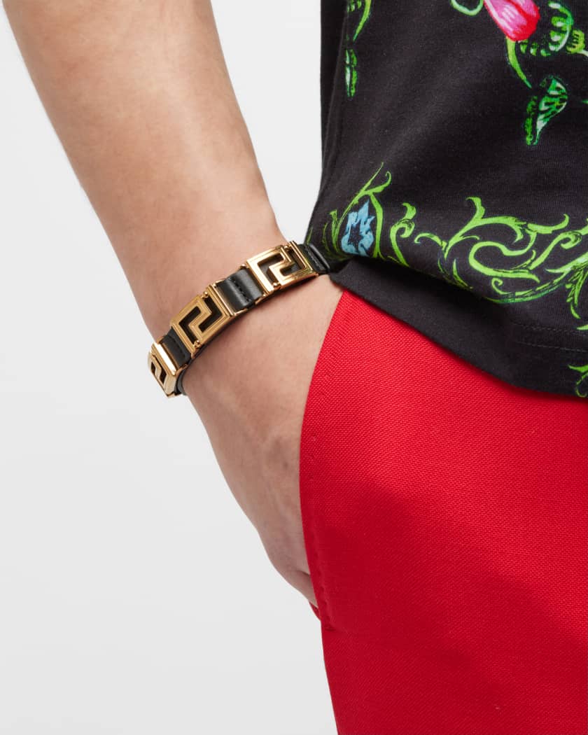 Versace Men s Greca Leather Bracelet Neiman Marcus