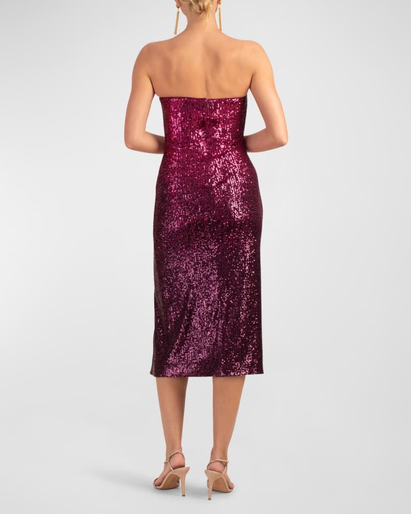 Boost Your Beauty Wine Red Sequin Strapless Bustier Midi Dress