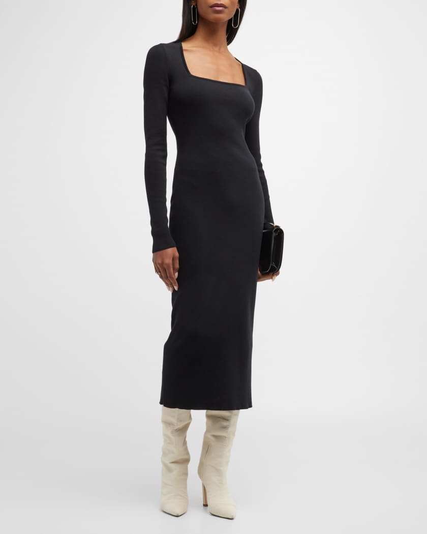 Salon 1884 Bonna Square Neck Long Sleeve Rib Midi Dress Neiman