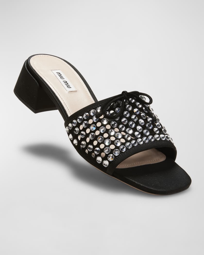 Ciabatte Strass Perforated Block Heel Slide Sandals