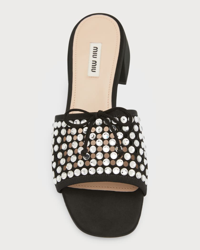 Miu Miu Ciabatte Strass Perforated Block-Heel Slide Sandals