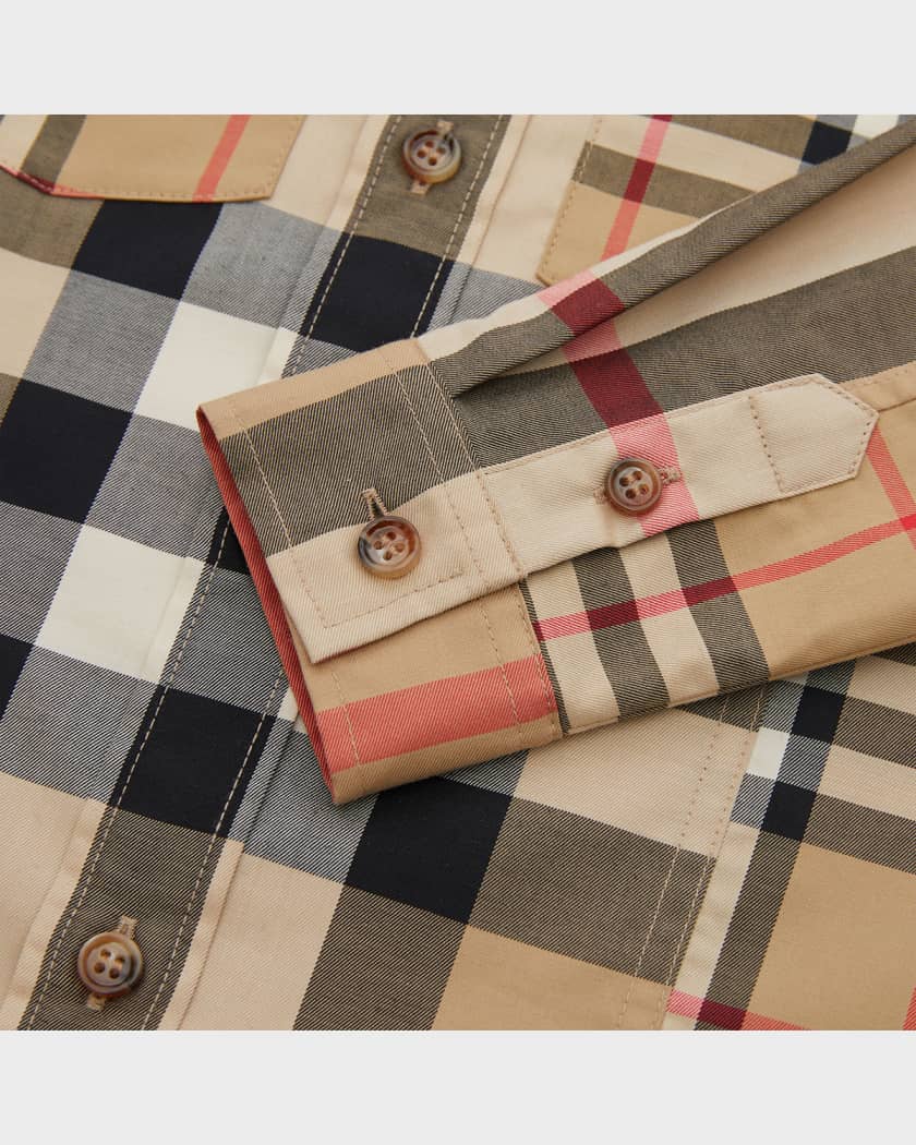 Boy's Tristan Mixed Check-Print Button Down Shirt, Size 6M-2