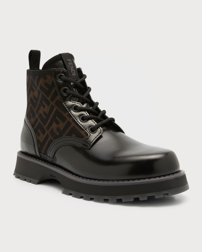 Fendi Men's Monogram Lace-Up Biker Boots