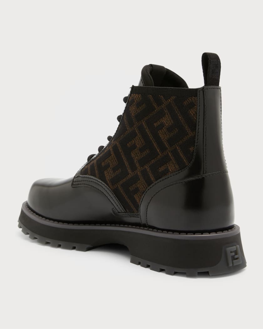 Fendi Men's Monogram Lace-Up Biker Boots