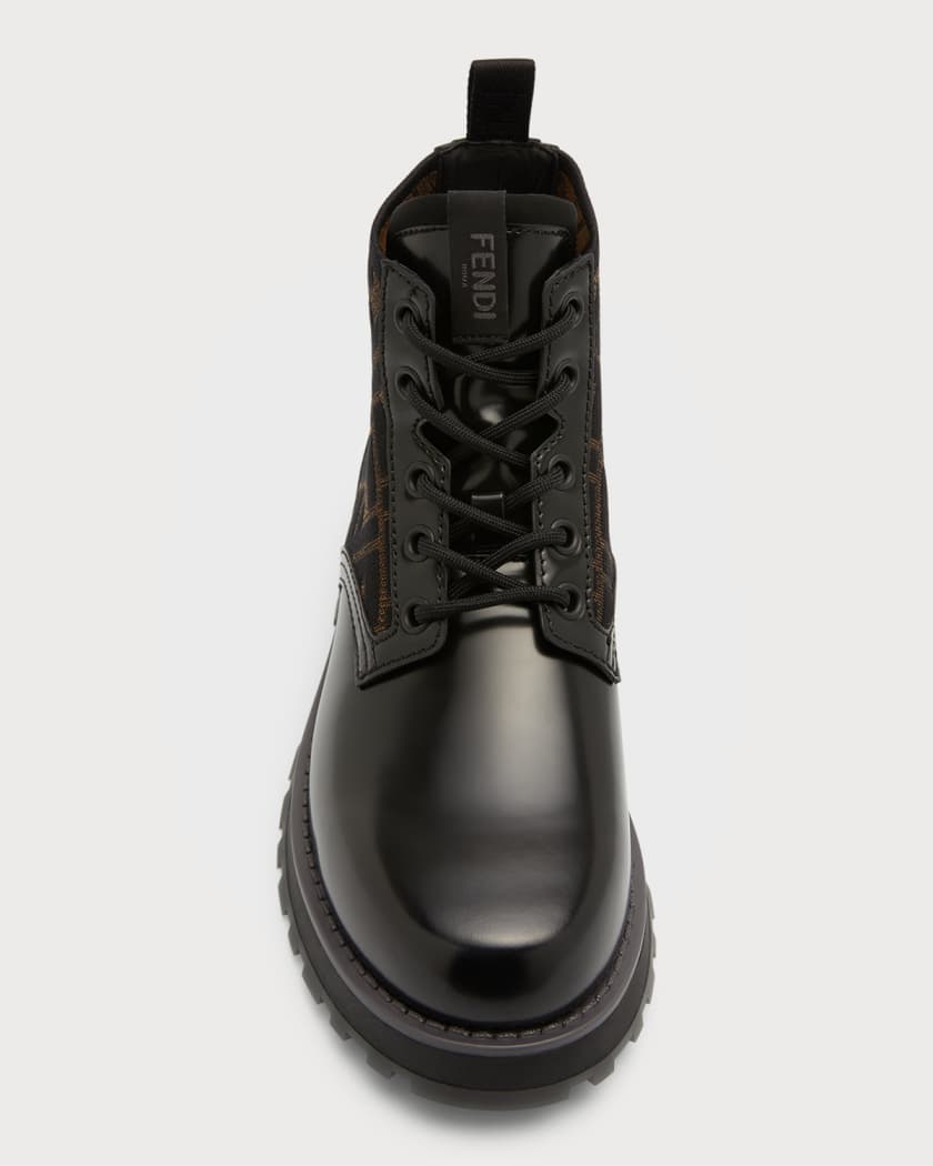 Fendi Logo Plaque Lace-up Biker Boots in Black