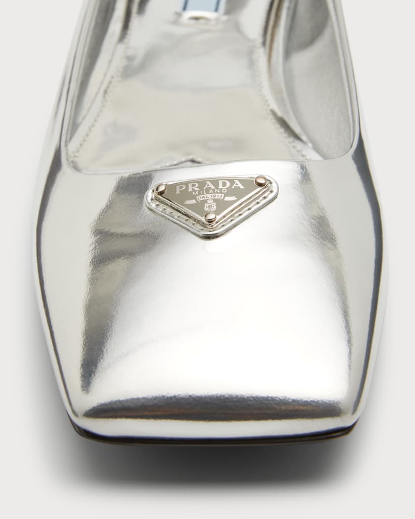 Prada Metallic Ankle-Strap Ballerina Flats | Neiman Marcus