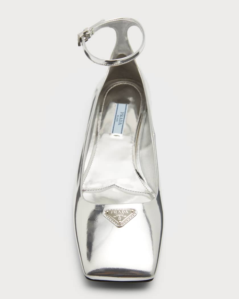 Prada Metallic Ankle-Strap Ballerina Flats | Neiman Marcus