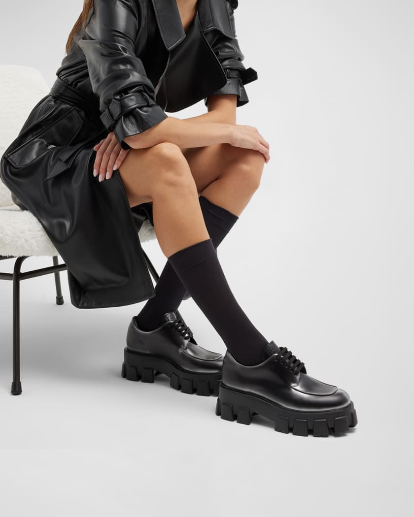 Prada Monolith Spazzolato Sfumato Lace-Up Shoes | Neiman Marcus