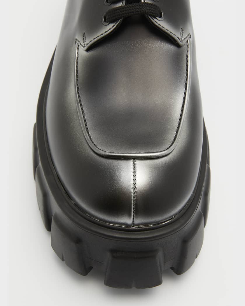 Prada Monolith Spazzolato Sfumato Lace-Up Shoes | Neiman Marcus