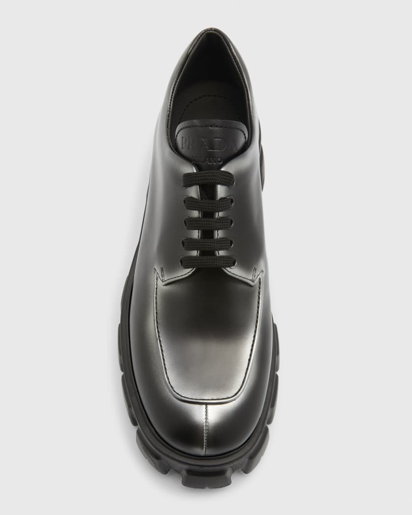 Prada Monolith Spazzolato Sfumato Lace-Up Shoes | Neiman Marcus