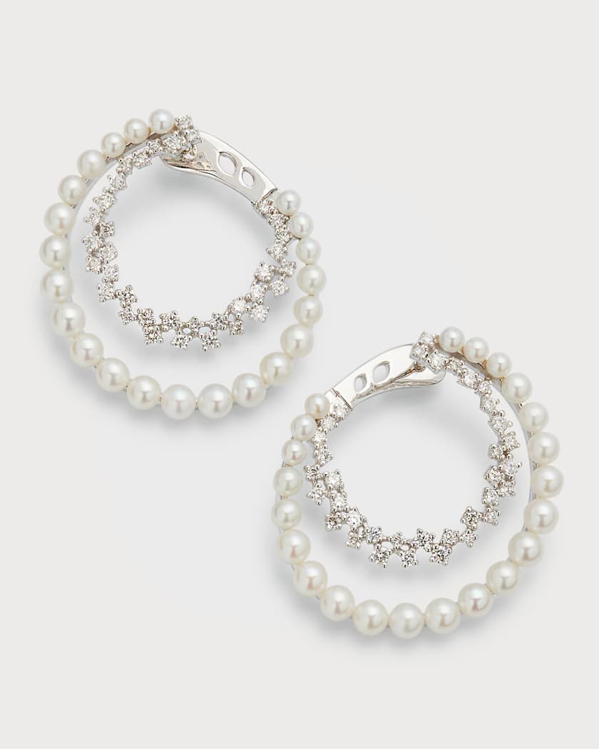 18kt Gold Pearl Hoop Post Earrings