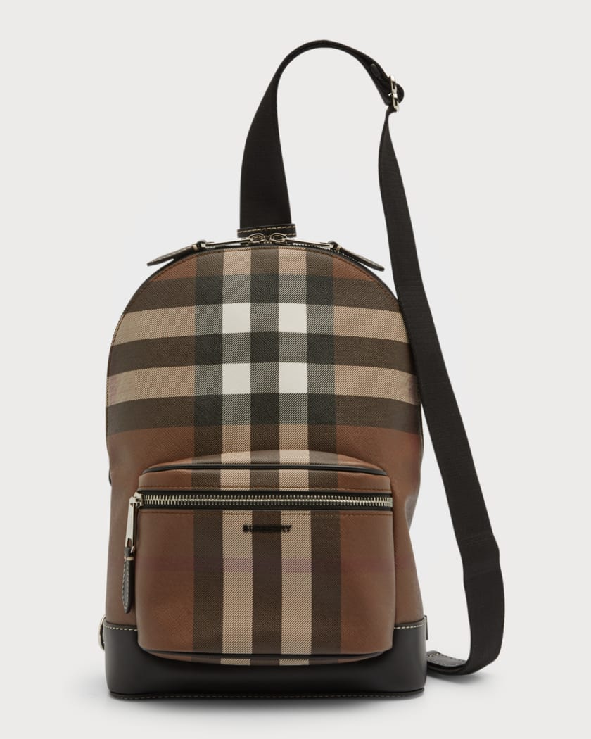Burberry Men's Check and Leather Crossbody Backpack | Neiman Marcus