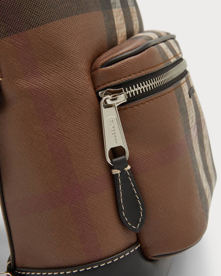 Burberry Men's Check and Leather Crossbody Backpack | Neiman Marcus