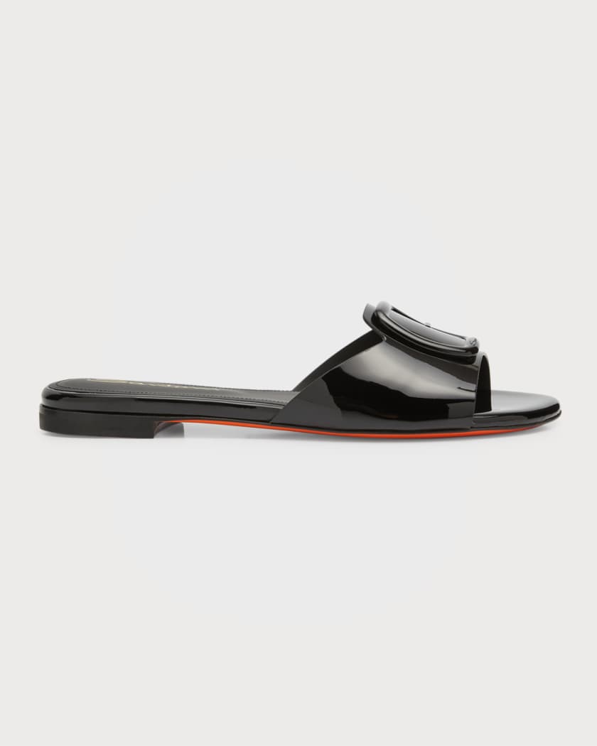 Santoni Apricot Patent Buckle Flat Sandals Neiman Marcus