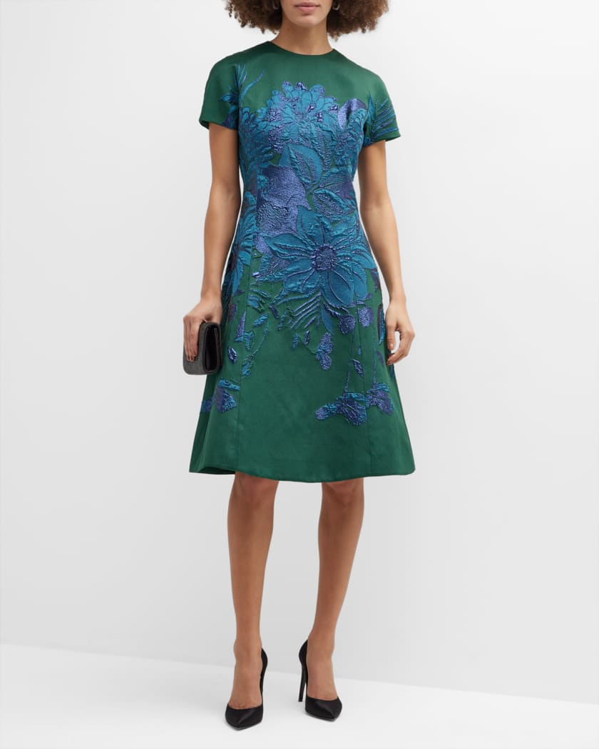 Riet houder staart Rickie Freeman for Teri Jon Short-Sleeve Floral Jacquard Dress | Neiman  Marcus