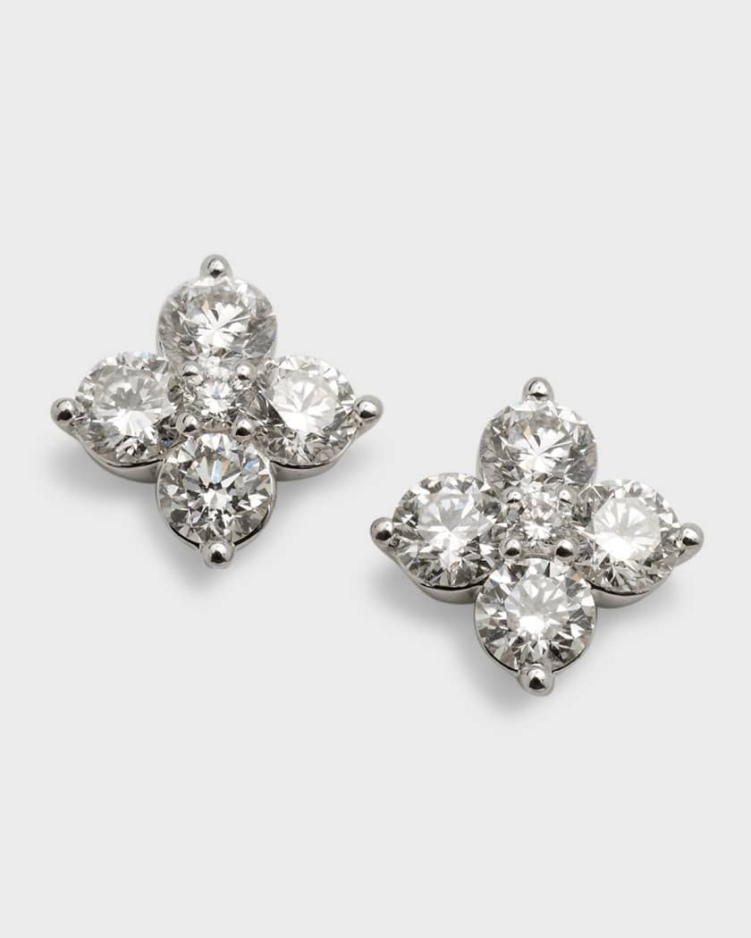 Diamond Flower Earrings, 18K Gold Stud Earrings