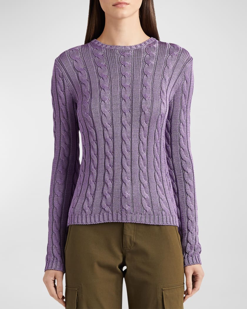 Ralph Lauren Collection Shiny Cable-Knit Fitted Sweater | Neiman Marcus
