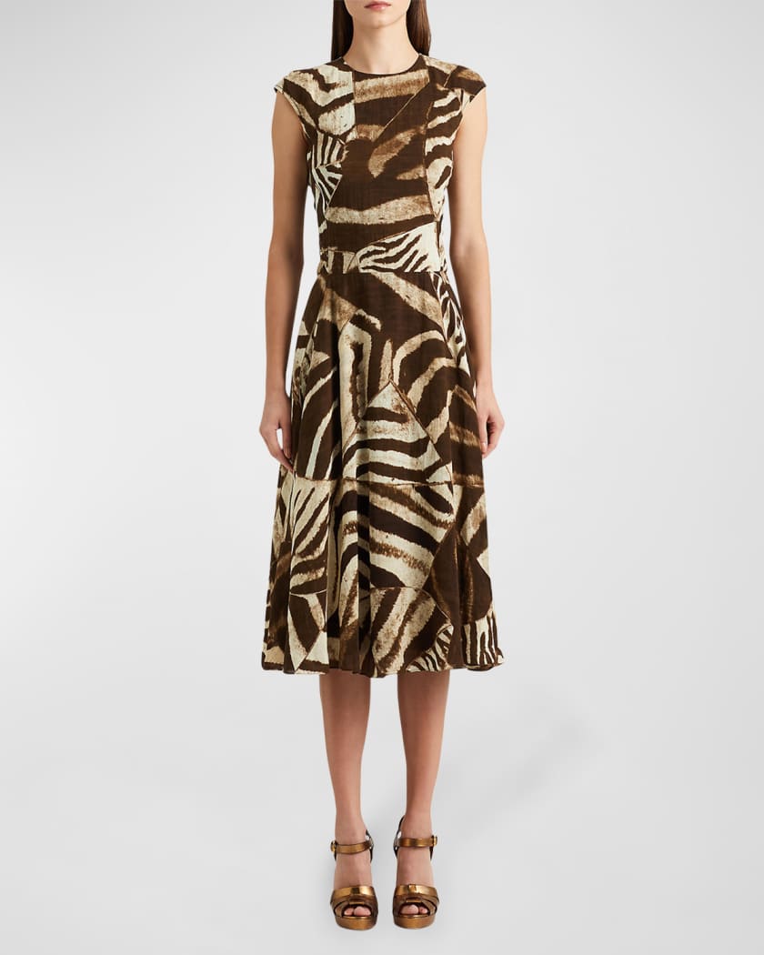 Ralph Lauren Collection Omeria Jungle-Print Linen Midi Day Dress | Neiman  Marcus