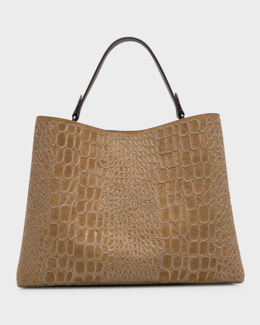 Brunello Cucinelli Medium Croc-Embossed Leather Tote Bag