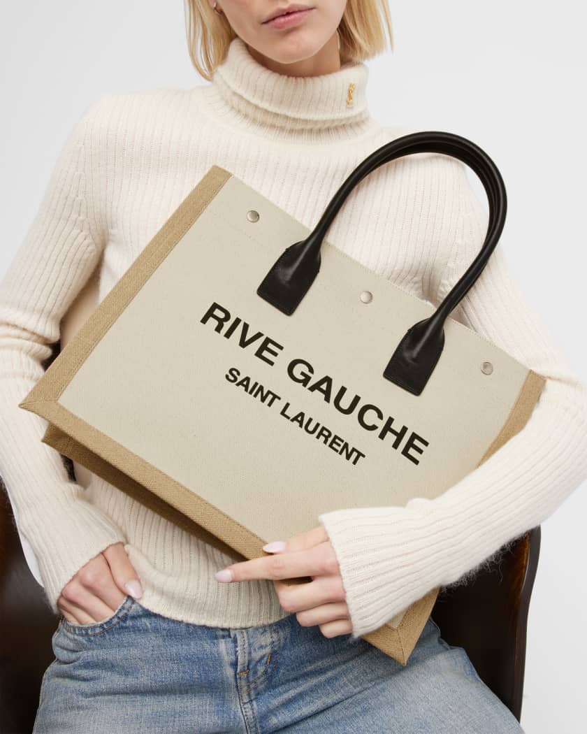 rive gauche large tote bag in printed canvas and leather