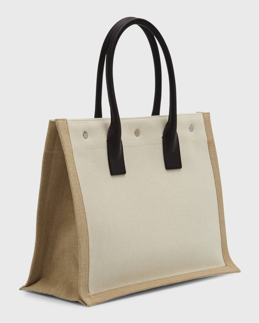 rive gauche small tote bag in linen and leather