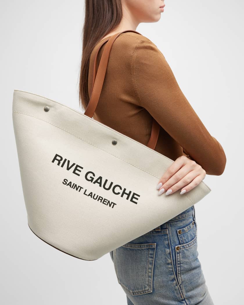 RIVE GAUCHE LARGE TOTE BAG IN CANVAS AND SMOOTH LEATHER, Saint Laurent