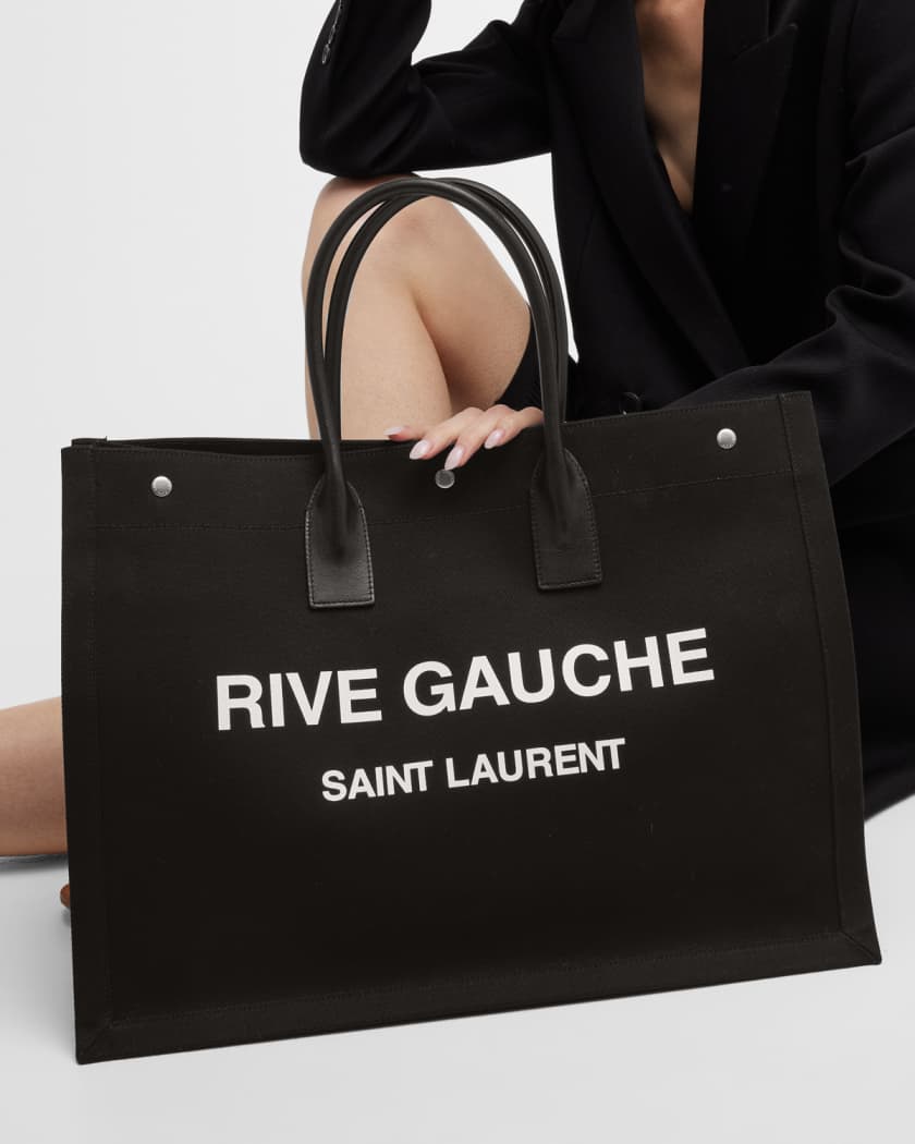 Saint Laurent Noe Rive Gauche Logo Canvas Tote Black