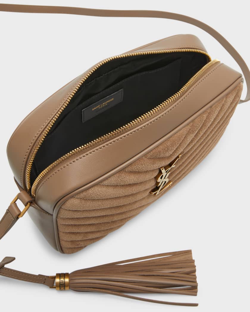 YVES SAINT LAURENT Lou Chevron Leather Camera Crossbody Bag Beige