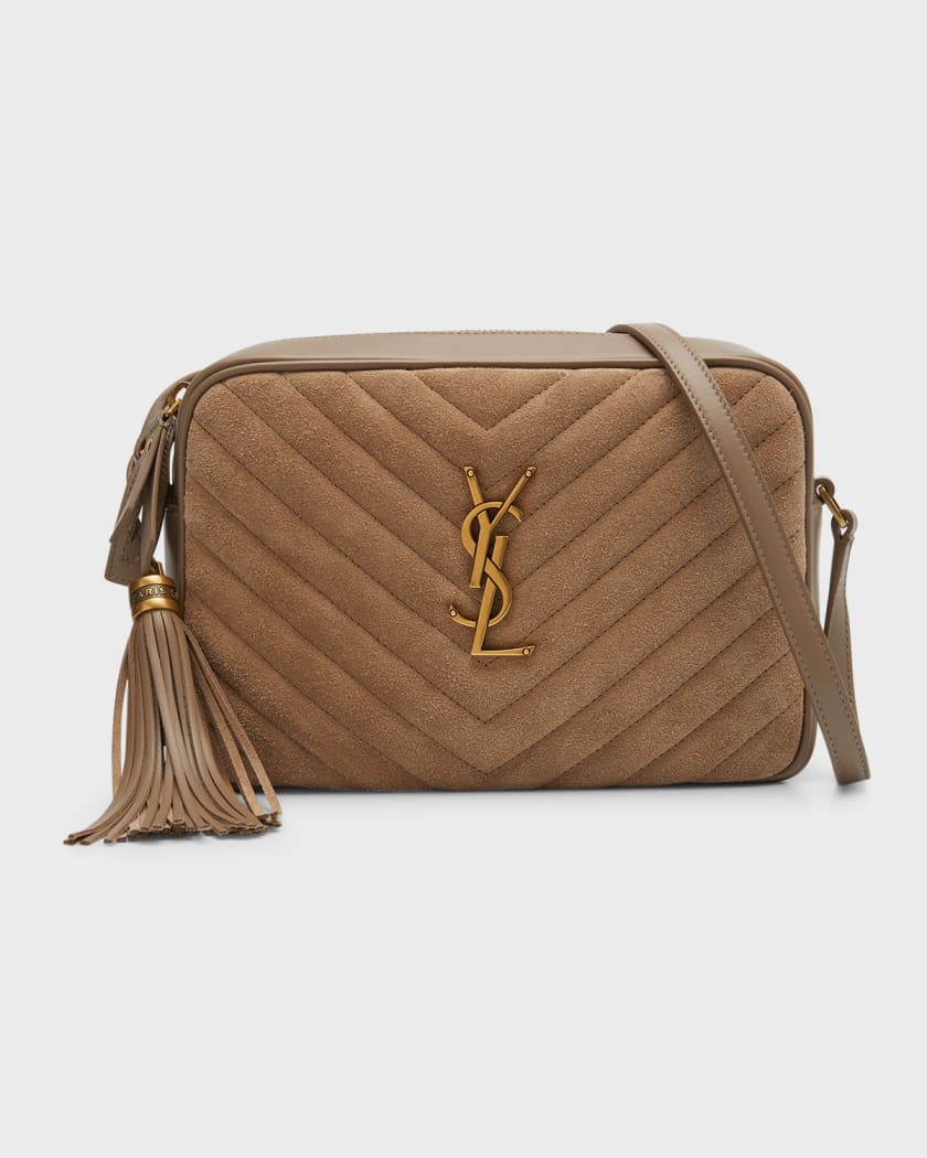 Lou Medium YSL Camera Bag with Pocket and Tassel in Quilted Suede