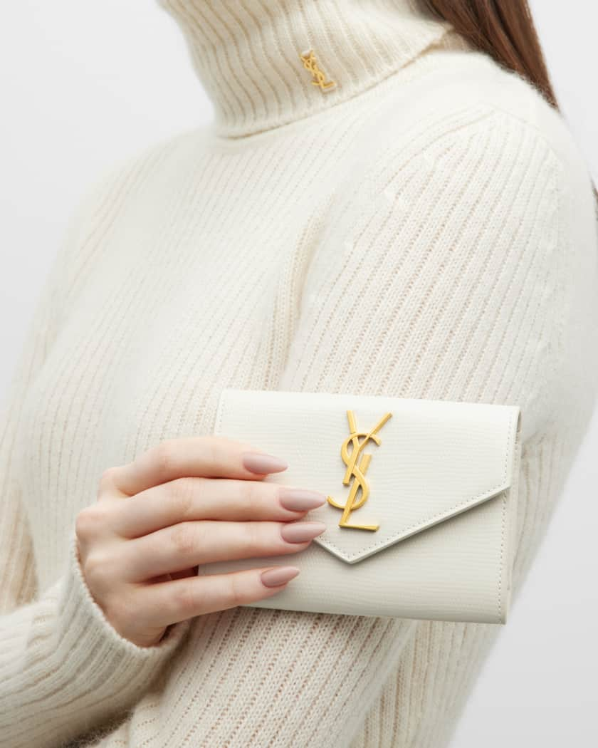 YSL Monogram Small Flap Wallet in Snake-Embossed Leather