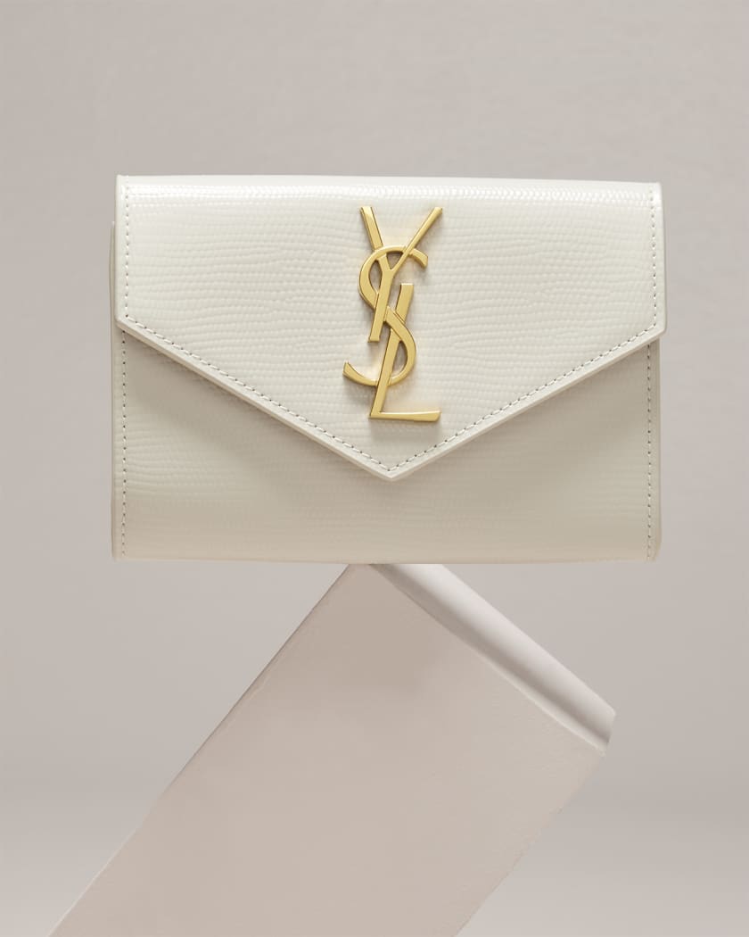 Saint Laurent Ysl UPTOWN POUCH IN CROCODILE-EMBOSSED SHINY LEATHER In Crema  Soft