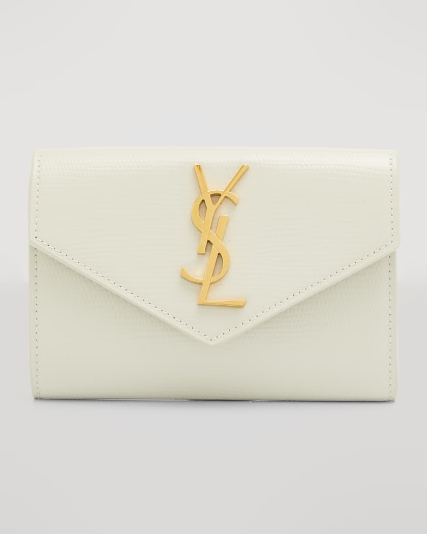 YSL Monogram Small Flap Wallet in Snake-Embossed Leather