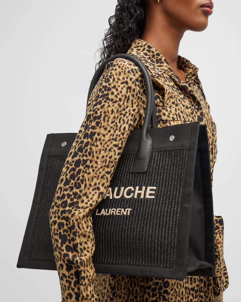 rive gauche large tote bag in printed canvas and leather