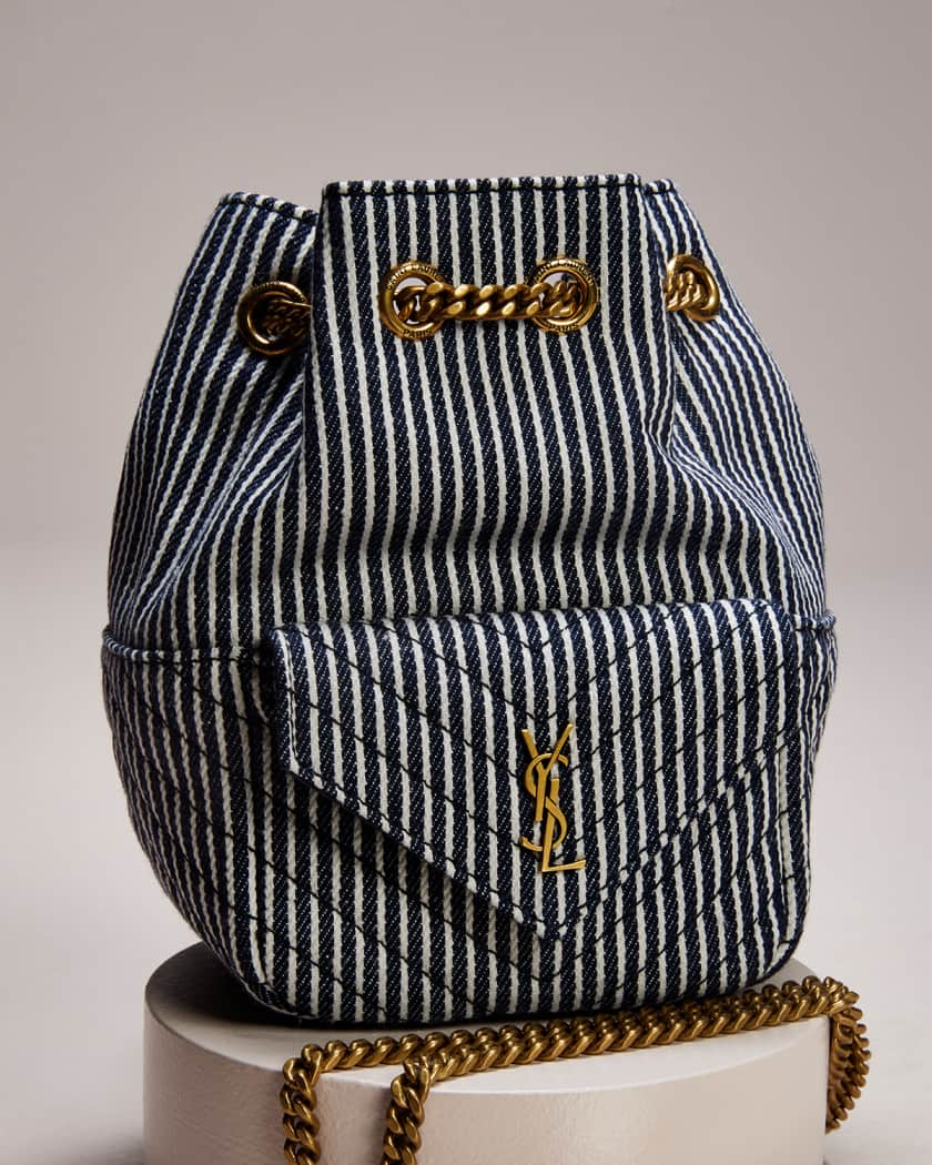 Saint Laurent Mini YSL Striped Denim Bucket Bag