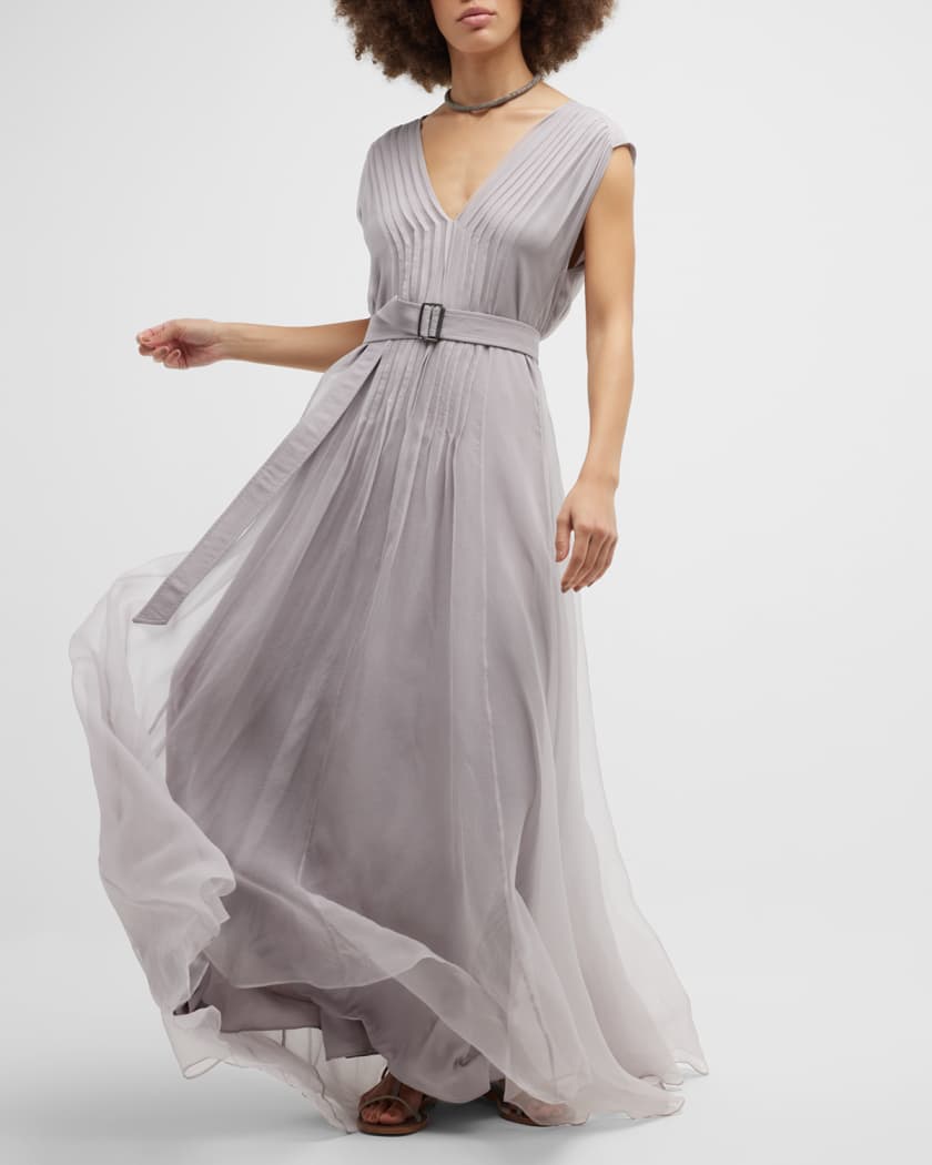 Silk maxi dress Brunello Cucinelli Grey size 42 IT in Silk - 37488760
